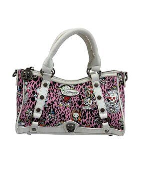 Ed Hardy Satchel Crossbody Bag - Tattoo Rhinetstone Pink Animal Print- NWT